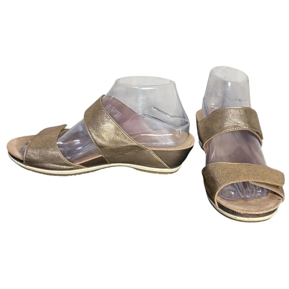 Dansko Gold Metallic Leather Wedge Slide Sandals Good Adjustable Womens 38 7.5-8